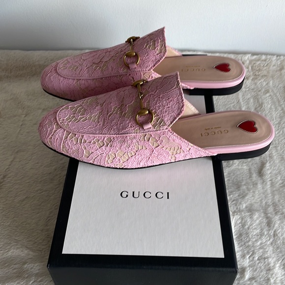 Woman’s Gucci Princeton Lace Horsebit Pink/Beige Leather Mule. Size 38. Size 8 - Picture 6 of 11